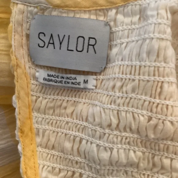 Saylor Saya Checkered Smocked Mini Dress size‎ Medium Yellow & White Lined - Picture 10 of 11